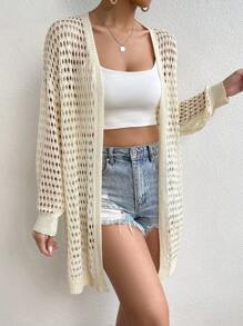 Chiquease Cárdigan de plumero con abertura de hombros caídos - Albaricoque - Ver 6