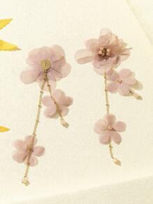 1 paire de boucles d'oreilles longues au design de fleurs en tissu, convenant pour le port quotidien, Saint-Valentin