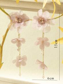 1 paire de boucles d'oreilles longues au design de fleurs en tissu, convenant pour le port quotidien, Saint-Valentin