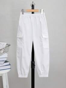 SHEIN 小男童側翻蓋口袋工裝褲