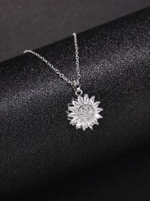 1pc Anxiety Relief Rotating Sunflower Pendant Necklace Valentines - Silver - View 2