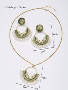 3 cái/bộ Ngọc Trai Cổ Điển & Giọt Dầu & Thiết Kế Chuông Mặt Dây Chuyền Vòng Cổ & Bông Tai Giọt - Nhiều màu - Xem 3