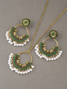 3 cái/bộ Ngọc Trai Cổ Điển & Giọt Dầu & Thiết Kế Chuông Mặt Dây Chuyền Vòng Cổ & Bông Tai Giọt - Nhiều màu - Xem 4