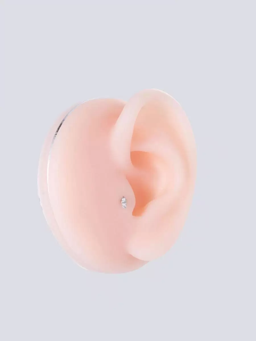 1pc Exquisite & Versatile & Minimalist Stainless Steel Screw Ball Stud Earring With Rhinestone - Silver - View 1