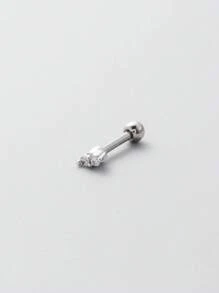 1pc Exquisite & Versatile & Minimalist Stainless Steel Screw Ball Stud Earring With Rhinestone - Silver - View 2