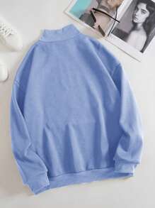 SHEIN EZwear Quần áo thể thao nữ Túi Dây kéo màu trơn Giải trí - Màu xanh lam - Xem 2