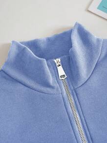 SHEIN EZwear Quần áo thể thao nữ Túi Dây kéo màu trơn Giải trí - Màu xanh lam - Xem 7