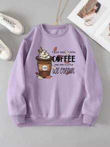 SHEIN EZwear Quần áo thể thao nữ Hoạt hình Slogan Giải trí - Màu Lilac Tím - Xem 1