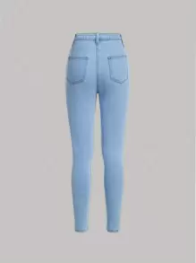 SHEIN Girlism Teen Girl Solid Jeans - Light Wash - View 2