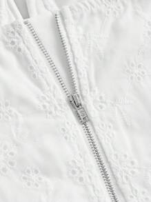 SHEIN MOD Áo khoác và áo lót dành cho xe tăng nữ Lộ Lưng Dây kéo Nơ Bướm viền lá sen Viên lá sen Tranh thêu màu trơn Boho - trắng - Xem 3
