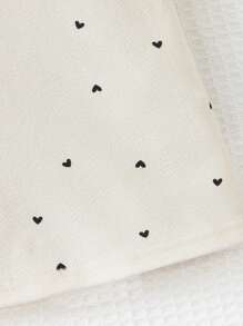 SHEIN Tween Girl Solid Color Heart Pattern Round Neck Gigot Sleeve Fitted Casual T-Shirt - Beige - View 3