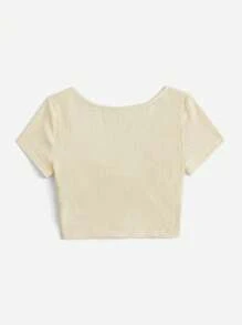 SHEIN EZwear Sweetheart Neck Ruched Detail Crop Tee - Beige - View 2