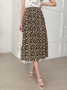 DAZY High Waist Floral Print Skirt - Brown - View 5