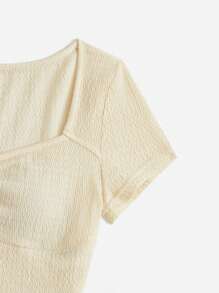 SHEIN EZwear Sweetheart Neck Ruched Detail Crop Tee - Beige - View 5