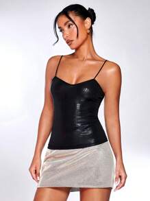 SHEIN BAE Crocodile Embossed Cami Top - Black - View 2