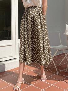 DAZY High Waist Floral Print Skirt - Brown - View 7