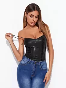 SHEIN BAE Crocodile Embossed Cami Top - Black - View 1