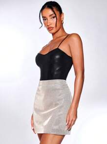 SHEIN BAE Crocodile Embossed Cami Top - Black - View 3