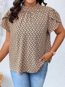 Calvaya Plus Allover Print Petal Sleeve Blouse - Multicolor - View 4