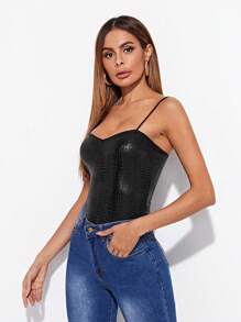 SHEIN BAE Crocodile Embossed Cami Top - Black - View 9