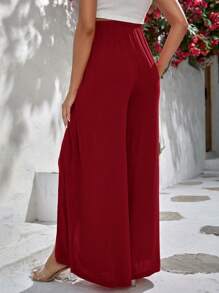 SHEIN Maternity Split Thigh Wide Leg Trousers - Burgundy - View 2