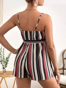 SHEIN Maternidad Mono de tirantes con estampado de rayas con cinturón - Multicolor - Ver 2