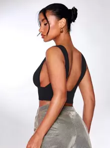 SHEIN BAE Solid Crop Tank Top - Black - View 3