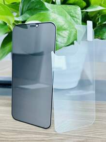 2-In-1 Set Mobile Phone Privacy Screen Protector Anti-Spy Tempered Glass Film With Metal Anti-Dust Mesh For Front Screen And Curved Tempered Glass Film For Back Cover, Anti-Peeping And Anti-Spying, Compatible With IPhone 15 Pro Max/15/Pro/15 Plus/15/14/13/12/11/X/8/7 Series - Black - View 2