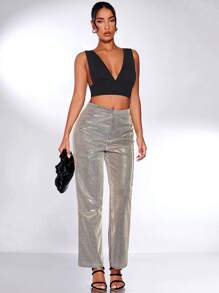 SHEIN BAE Solid Crop Tank Top - Black - View 8