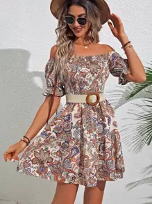 Breezaya Đầm Xù Dải chun Paisley Boho - Nhiều màu - Xem 3