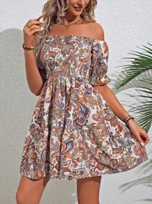 Breezaya Đầm Xù Dải chun Paisley Boho - Nhiều màu - Xem 6