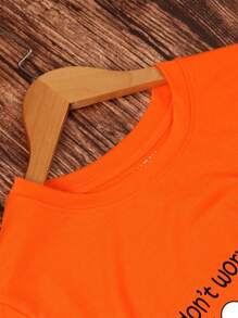 SHEIN LUNE 蜜蜂和標語圖案T恤 - 橘色 - 查看 3