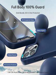 Silicone Solid Color Phone Case & Lens Protector & Screen Protection Film Set Compatible With iPhone15/15Plus/15Pro/15Promax - Navy Blue - View 2