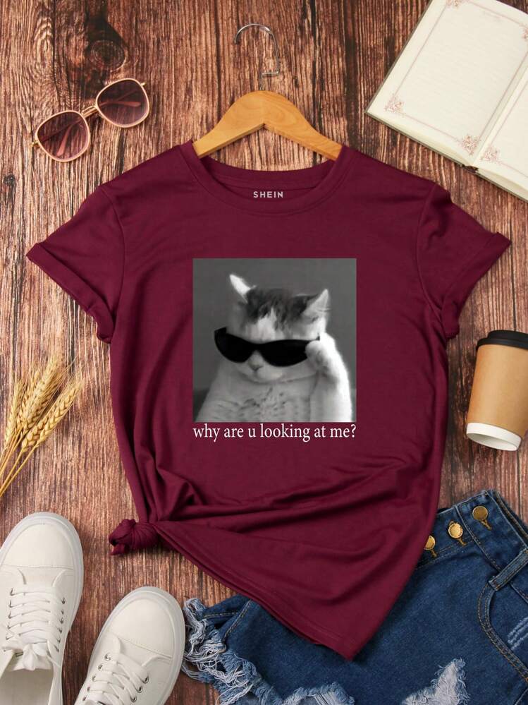 GANNI 猫グラフィックT GANNI ガニー Tシャツ クルーネック 半袖 コットン ホワイト