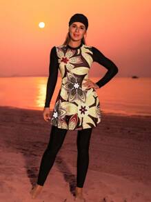 Đồ bơi Burkini trùm kín toàn thân in hoa có mũ - Nhiều màu - Xem 8