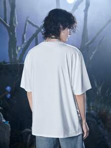 ROMWE MEN Corpse Bride | ROMWE 男士棉質人物圖形t恤 - 白色 - 查看 2