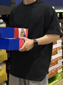 DAZY Men Cotton Solid Drop Shoulder Plain T Shirt