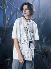 ROMWE MEN Corpse Bride | ROMWE 男士棉質人物圖形t恤 - 白色 - 查看 6