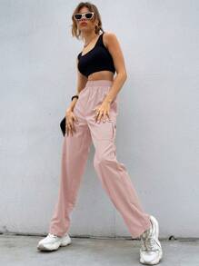 SHEIN Unity 側翻蓋口袋直筒褲 - 粉色 - 查看 5