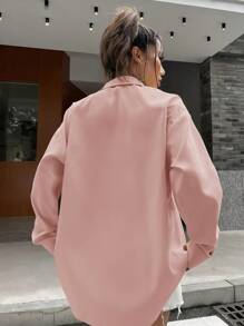 SHEIN Unity Solid Drop Shoulder Button Front Shirt - Pink - View 2