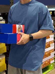 DAZY Men Cotton Solid Drop Shoulder Tee,Back To School Clothes - Dusty Blue - View 3