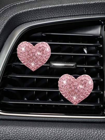 2pcs Rhinestone Decor Heart Design Car Air Outlet Clip