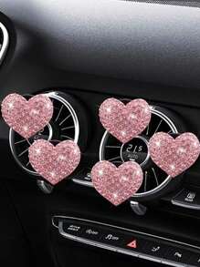 5 cái Rhinestone Trang trí nội thất Thiết kế trái tim Kẹp thoát khí ô tô - Hồng - Xem 3