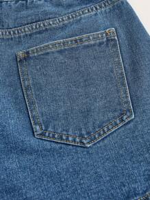 ROMWE Fairycore Summer Casual Floral Embroidered Denim Shorts, School - Medium Wash - View 4