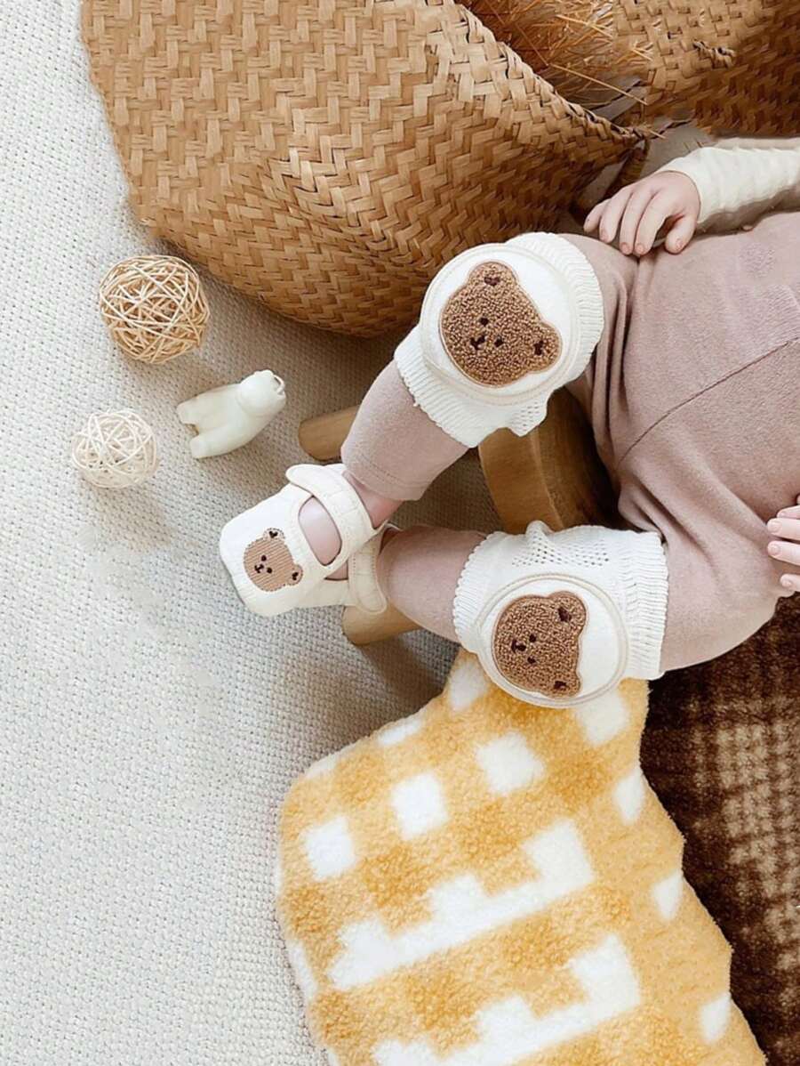 1對嬰兒卡通熊圖案日常生活用護膝 - 白色 - 查看 1