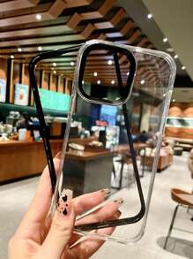 1pc Candy Color Transparent Contrast Color 3-In-1 Anti-Fall Phone Case Compatible With Apple 16, 12, 13, 14, 15, XR, XS, 13 Pro Max, 16 Pro, 17 Pro Max, 17 Air - Black - View 1