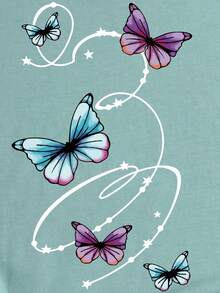 SHEIN LUNE 蝴蝶圖案T恤 - 青碧色 - 查看 4