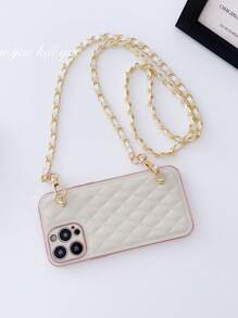 Ốp lưng điện thoại dập nổi kẻ sọc có dây đeo chéo - trắng - Xem 2