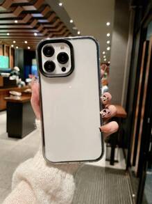 1pc Candy Color Transparent Contrast Color 3-In-1 Anti-Fall Phone Case Compatible With Apple 16, 12, 13, 14, 15, XR, XS, 13 Pro Max, 16 Pro, 17 Pro Max, 17 Air - Black - View 4