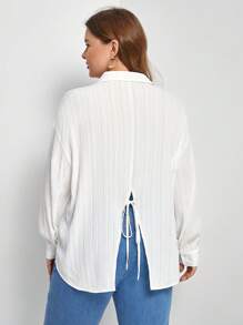 SHEIN Frenchy Plus Split Back Drop Shoulder Tie Back Shirt Without Tee - White - View 1